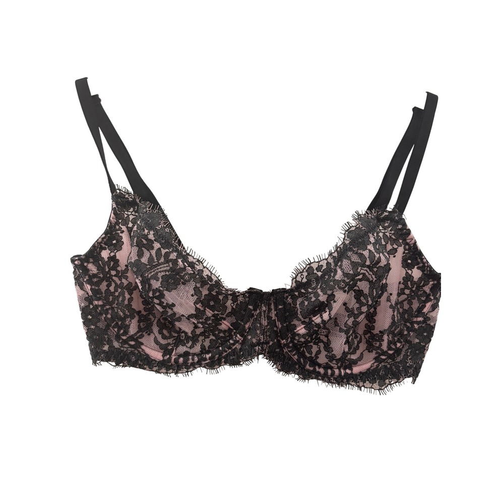 Lace Eyelash Victoria's Secret Demi Bra Unlined Underwire 32D Black Pink